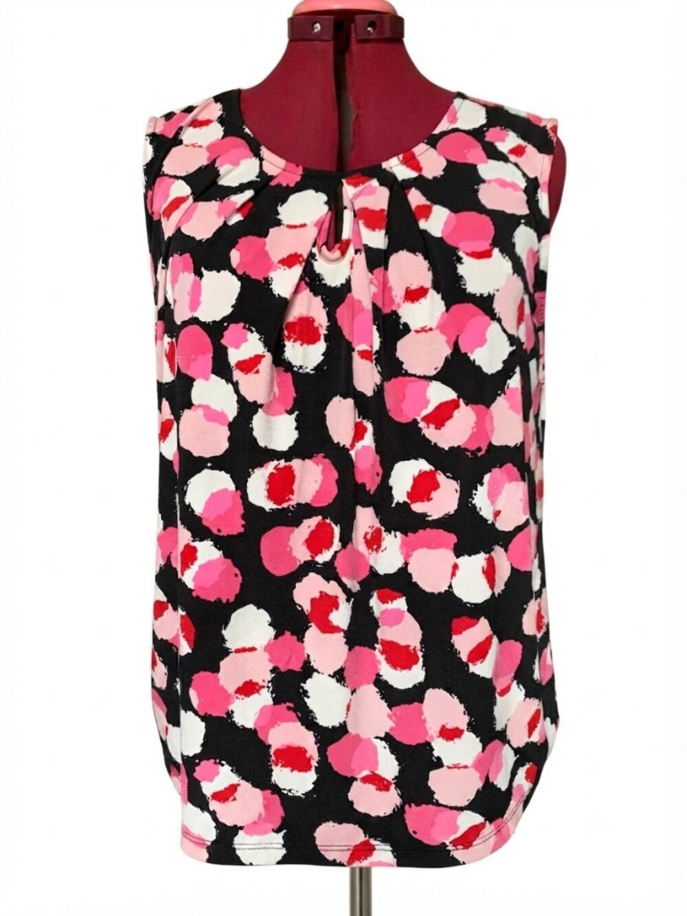 KASPER -  Pink & Black Abstract Spot Keyhole Tank Top – Size Large